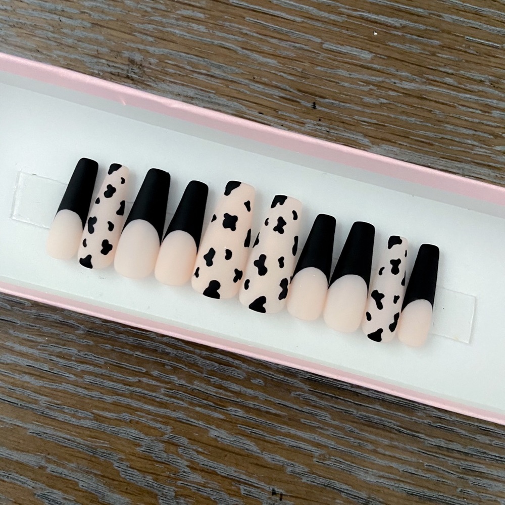 Matte Nude Cow Print Press-On Nails